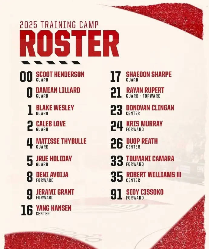 开拓者公布17人训练营名单:利拉德领衔 杨瀚森在列 开拓者公布17人训练营名单:利拉德领衔 杨瀚森在列